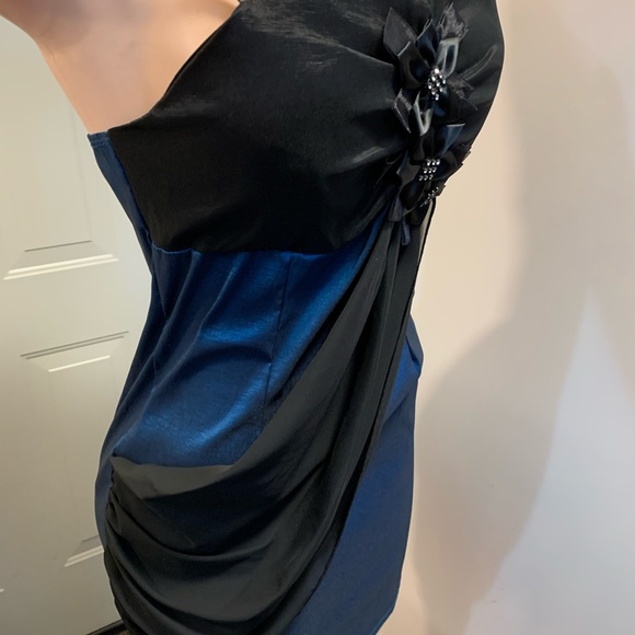 Women junior blue/Black Ruffles Bodycon short mini dress size (L) sleeveless - Picture 10 of 14